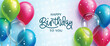 © Zeinous - Birthday celebration vector design. Happy birthday to you text in colorful pattern background with balloon bunch party elements for birth day greeting. Vector illustration.