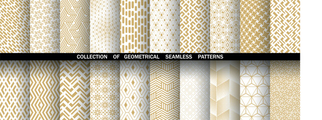 Poster - Geometric set of seamless golden and white patterns. Simple vector graphics