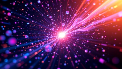 a vibrant cosmic scene with a nebula of stars and an abstract laser beam emanating from the center, 