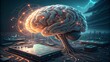 ©  Dream Stocker R - Futuristic representation of a human brain connected to circuit boards and digital networks representing artificial intelligence background jpg.