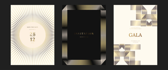 Aufkleber - Luxury wedding invitation card background vector. Golden elegant gold wavy lines on brown and white background. Premium design illustration for wedding, vip cover template, banner, poster.