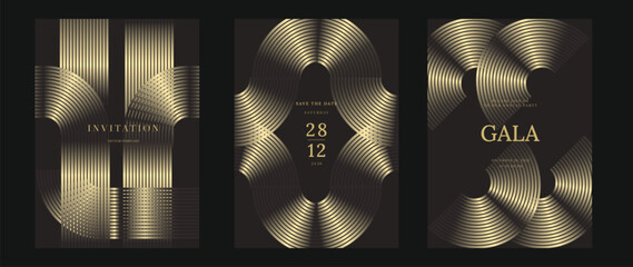 Canvas Print - luxury wedding invitation card background vector. golden elegant geometric shape, gold wavy lines on