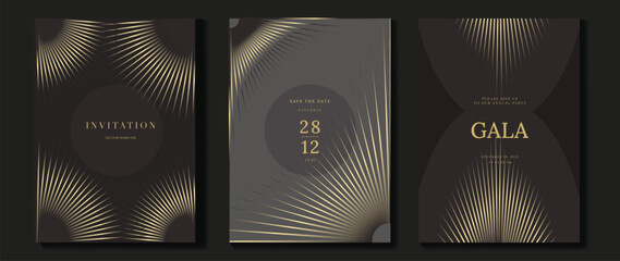 Poster - Luxury wedding invitation card background vector. Golden elegant gold wavy lines on brown and white background. Premium design illustration for wedding, vip cover template, banner, poster.