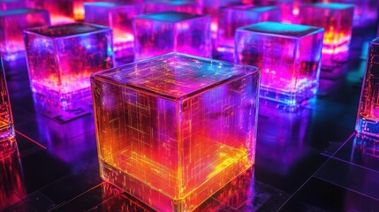 Wall Mural - Illuminated, glowing cubes