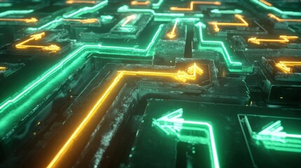 Wall Mural - Abstract pathway of glowing neon arrows