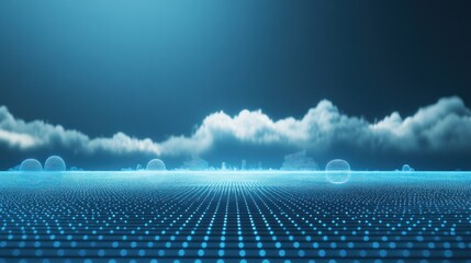 Wall Mural - Digital landscape with glowing grid