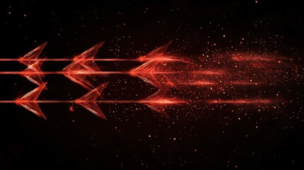 Wall Mural - Fast-moving red arrows on dark background