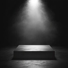 Wall Mural - a dark, moody scene featuring a square, grey platform illuminated by a single, bright spotlight amid