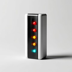 Aufkleber - Sleek Status Indicator: Modern Device with Illuminated Red, Orange, and Blue Lights on a Clean White Background.