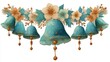 © UtkarshBay - Teal Bells and Cream Flowers Watercolor Holiday Decoration