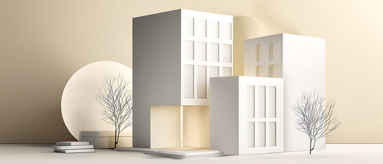 Leinwandbilder - Modern architecture model presented in a flat lay format, showcasing contemporary design elements.