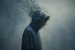 © Petr - Faceless person in dark hoodie dissolving into smoke in foggy surreal scene