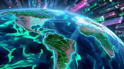 Wall Mural - global network communication, digital earth, technology concept. worldwide connection.