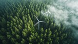 Elektrownia wiatrowa w lesie, widok z lotu ptaka