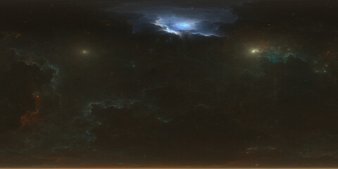 Wall Mural - 360 degree space nebula. giant interstellar cloud with stars, equirectangular projection, environmen