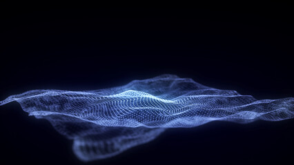 Sticker - abstract technology wave of particles and lines. big data visualization. background with motion dots