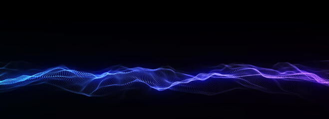 Wall Mural - Futuristic technology wave. Digital cyberspace. Abstract wave with moving particles on background. Big data analytics. 3d rendering.