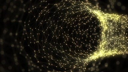 Sticker - abstract wireframe tunnel. science wormhole. 3d portal grid. futuristic fantasy funnel. 3d rendering