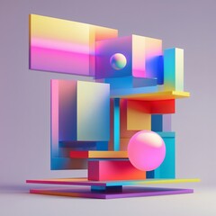 Aufkleber - Abstract geometric composition of floating forms, offering a modern and artistic design. Featuring a vibrant array of colors and shapes that captivate the eye.