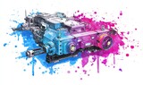 Abstrakcyjny pojazd kosmiczny, malarstwo cyfrowe, technika splash art