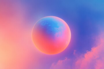 Wall Mural - Vibrant gradient planet with grunge overlay in colorful sky for artistic design