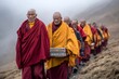 © Gatherina - Buddhist monks walking in the mountains of tibet during a religious ceremony