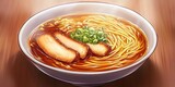 Japońska zupa ramen z wieprzowiną i cebulką dymką
