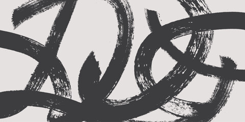 Poster - Grunge grainy black brush stroke with spray texture, hand drawn abstract art, dynamic curved lines, expressive modern design, bold monochrome pattern, creative background