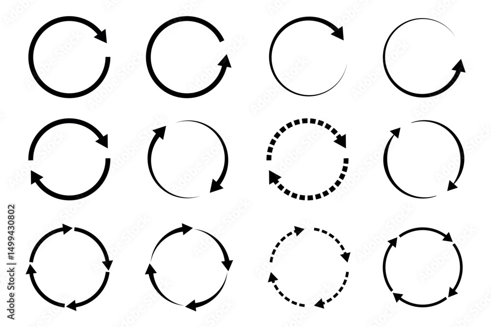 set of different circle round arrow icons isolated vector illustration ...