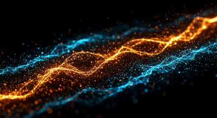 Intertwined illuminated digital streams flow powerfully