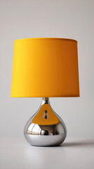 Poster - Yellow table lamp with chrome base, modern style, bright and cheerful, on white background