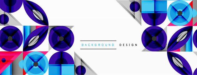 Aufkleber - Abstract geometric pattern. Blue, purple, white shapes create modern design. Minimalist style suitable for backgrounds, banners.