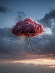 Leinwandbilder - Conceptual cloud computing network visualization against dramatic sunset sky abstract technology future innovation