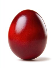 Aufkleber - Single Dyed Red Easter Egg Standing Upright on White Background Studio Shot Close Up Still Life