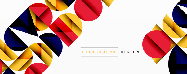 Aufkleber - Abstract geometric shapes overlap, creating dynamic colorful design. White background emphasizes vibrant reds, yellows, blues. Modern aesthetic.