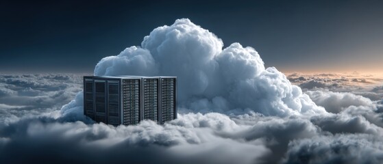 Leinwandbilder - Cloud Computing Servers in Ethereal Sky High Angle Digital Illustration for Data Storage and Virtualization Concept