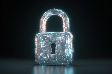 Aufkleber - Digital Padlock Security Concept Close Up Glowing Technology Style on Dark Background Cyber Protection