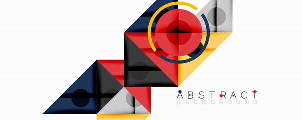 Aufkleber - Geometric shapes overlap, creating dynamic composition. Red, blue, yellow hues dominate design. Modern aesthetic, clean lines present.