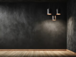 Aufkleber - Interior design with dark wall and pendant lights in empty room studio shot for architectural visualization