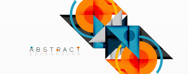 Fototapete - Modern abstract design features geometric shapes, vibrant orange, blue hues. Clean lines create dynamic composition, suitable background element.