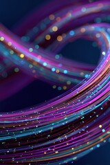 Poster - Abstract flow of glowing lines with bokeh lights in purple teal and gold close up studio shot