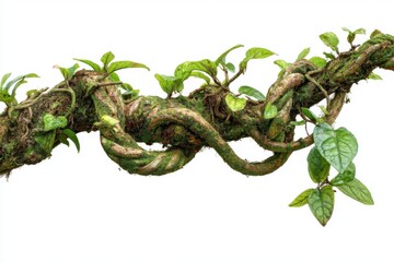 Poster - Jungle Vine Close-Up on White Background, Tropical Plant Life, Mossy Texture, Natural Beauty, Macro View, Botanical Detail