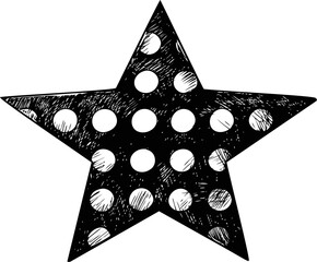 Aufkleber - Black and white polka dot star with hand-drawn texture. Vector illustration