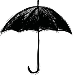 Poster - Black and white sketch of an umbrella with detailed lines. Vector illustration