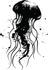 Poster - Black and white abstract ink splash jellyfish illustration. Vector illustration
