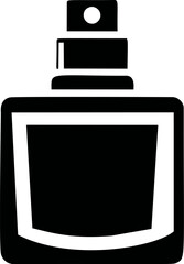 Poster - Black silhouette of a perfume bottle with a spray top, minimalist icon design. Vector illustration