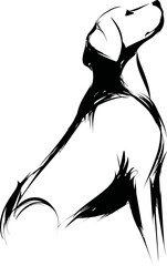 Poster - Abstract black ink sketch of a graceful dog in profile, minimalistic art. Vector illustration