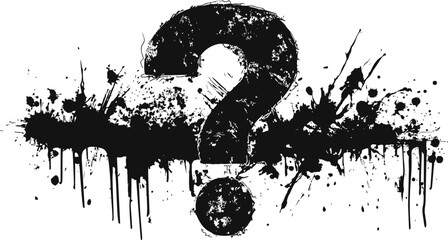 Poster - Abstract black ink splatter forming a large question mark. Vector illustration