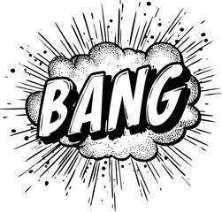 Aufkleber - Comic-style 'bang' explosion graphic in black and white cartoon design. Vector illustration