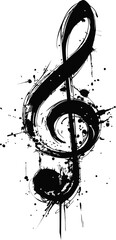 Poster - Black ink paint splatter forming a treble clef, abstract art. Vector illustration